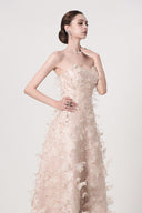 HAYTAN • Elysian Dream Beige Embellished Lace & Sculpted Mesh Midi Dress