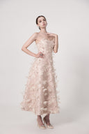 HAYTAN • Elysian Dream Beige Embellished Lace & Sculpted Mesh Midi Dress