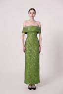 HAYTAN • Verdant Becoming Emerald Green Off-Shoulder Rhinestone Gown
