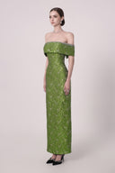 HAYTAN • Verdant Becoming Emerald Green Off-Shoulder Rhinestone Gown