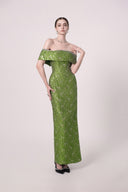 HAYTAN • Verdant Becoming Emerald Green Off-Shoulder Rhinestone Gown