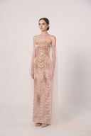 HAYTAN • Asteria Fearless Pink Crystal Fringe Off-Shoulder Gown