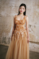 DO LONG • Golden Petal Embellished Midi Dress