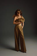 KEIRA TONG • Minimal Straight-Leg Concealed Khaki Wide-Leg Pants