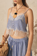 XITA • Azure Élan Striped Linen Baggy Pants