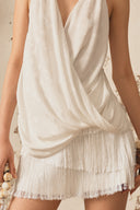 XITA • Celestia White Fringe Taffeta-Lined Skirt