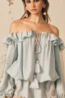 XITA • Élan Off-Shoulder Lace Linen Jumpsuit