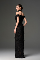 IHF STUDIO • Noir Bloom Pearl Embellished Lace Column Gown