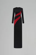 Crimson Noir Draped Crepe Taffeta Column Evening Gown for women, from IHF ATELIER, The Viet Concept 