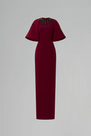 Crimson Crystal Raglan Sleeve Column Evening Gown for women, from IHF ATELIER, The Viet Concept 