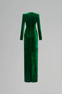 Verdant Silk Velvet Column Gown With Embellished Neckline for women, from IHF ATELIER, The Viet Concept 