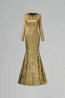 Aurélia Yellow Metallic Jacquard Mermaid Evening Gown for women, from IHF ATELIER, The Viet Concept 