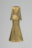 Aurélia Yellow Metallic Jacquard Mermaid Evening Gown for women, from IHF ATELIER, The Viet Concept 