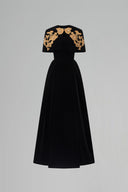 Veloura Gold Black Velvet A-Line Cape Evening Gown for women, from IHF ATELIER, The Viet Concept 