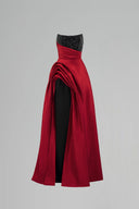 Red Black Strapless Crystal Bustier Draped Crepe Taffeta Gown for women, from IHF ATELIER, The Viet Concept 