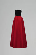 Red Black Strapless Crystal Bustier Draped Crepe Taffeta Gown for women, from IHF ATELIER, The Viet Concept 
