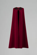 Dark Red Strapless Bustier Velvet Column Gown With Crystal Cape for women, from IHF ATELIER, The Viet Concept 