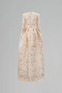 Celestine Beige Metallic Jacquard Trapeze Neck Ballgown for women, from IHF ATELIER, The Viet Concept 