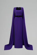 Veloura Dark Purple Cape Sleeve Column Evening Gown for women, from IHF ATELIER, The Viet Concept 