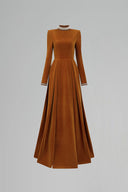 Veloura Brown Velvet Crystal Neck A-Line Evening Gown for women, from IHF ATELIER, The Viet Concept 