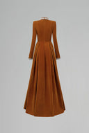 Veloura Brown Velvet Crystal Neck A-Line Evening Gown for women, from IHF ATELIER, The Viet Concept 