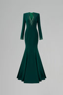 Emerald Crystal V-Neck Long Sleeve Mermaid Gown for women, from IHF ATELIER, The Viet Concept 