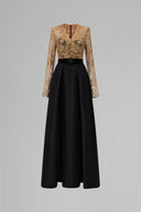 Aurélia Gold Black Lace Taffeta A-Line Evening Gown for women, from IHF ATELIER, The Viet Concept 