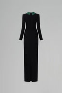 IHF ATELIER • Noir Sculpted Scuba Crystal Embellished Column Gown