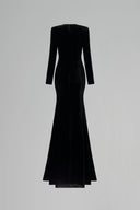 Black Velvet Crystal Embellished Long Sleeve Mermaid Evening Gown for women, from IHF ATELIER, The Viet Concept 