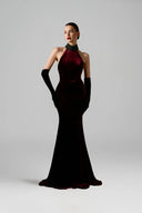 Veloura Crystal Collar Halter Velvet Mermaid Gown for women, from IHF ATELIER, The Viet Concept 