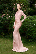 Nude Pink Asymmetric V-Neck Mermaid Evening Gown with Draped Waist for women, from IHF ATELIER, The Viet Concept 