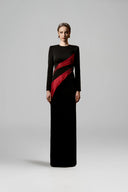 Crimson Noir Draped Crepe Taffeta Column Evening Gown for women, from IHF ATELIER, The Viet Concept 