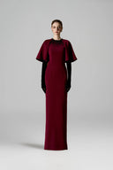 Crimson Crystal Raglan Sleeve Column Evening Gown for women, from IHF ATELIER, The Viet Concept 