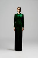 Verdant Silk Velvet Column Gown With Embellished Neckline for women, from IHF ATELIER, The Viet Concept 