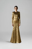 Aurélia Yellow Metallic Jacquard Mermaid Evening Gown for women, from IHF ATELIER, The Viet Concept 