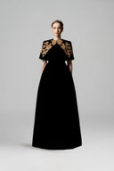 Veloura Gold Black Velvet A-Line Cape Evening Gown for women, from IHF ATELIER, The Viet Concept 
