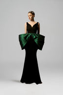 Noir Sculpted Mermaid Crepe Gown With Statement Bow for women, from IHF ATELIER, The Viet Concept 