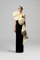 Monochrome One-Shoulder Draped Rose Crepe Column Gown for women, from IHF ATELIER, The Viet Concept 