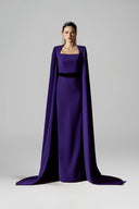Veloura Dark Purple Cape Sleeve Column Evening Gown for women, from IHF ATELIER, The Viet Concept 