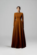 Veloura Brown Velvet Crystal Neck A-Line Evening Gown for women, from IHF ATELIER, The Viet Concept 