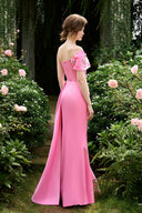 Blush Shimmer Silk Mermaid Gown Off-Shoulder Bustier Couture Dress for women, from IHF ATELIER, The Viet Concept 