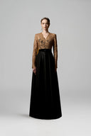 Aurélia Gold Black Lace Taffeta A-Line Evening Gown for women, from IHF ATELIER, The Viet Concept 