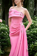 Blush Shimmer Silk Mermaid Gown Off-Shoulder Bustier Couture Dress for women, from IHF ATELIER, The Viet Concept 