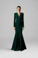 Emerald Crystal V-Neck Long Sleeve Mermaid Gown for women, from IHF ATELIER, The Viet Concept 