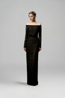 Black Guipure Lace Off-Shoulder Column Evening Gown Dress for women, from IHF ATELIER, The Viet Concept 
