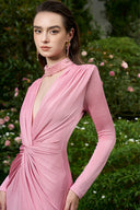 Pastel Pink High Neck Mermaid Evening Gown With Twisted Waist Elegance for women, from IHF ATELIER, The Viet Concept 