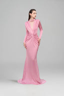 Pastel Pink High Neck Mermaid Evening Gown With Twisted Waist Elegance for women, from IHF ATELIER, The Viet Concept 