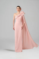 One-Shoulder Crepe Column Gown With Draped Rose for women, from IHF ATELIER, The Viet Concept 