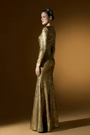 Aurélia Yellow Metallic Jacquard Mermaid Evening Gown for women, from IHF ATELIER, The Viet Concept 