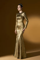 Aurélia Yellow Metallic Jacquard Mermaid Evening Gown for women, from IHF ATELIER, The Viet Concept 